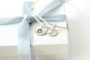 Adjustable Handprint and Initial Bangle from Silver Sculptor