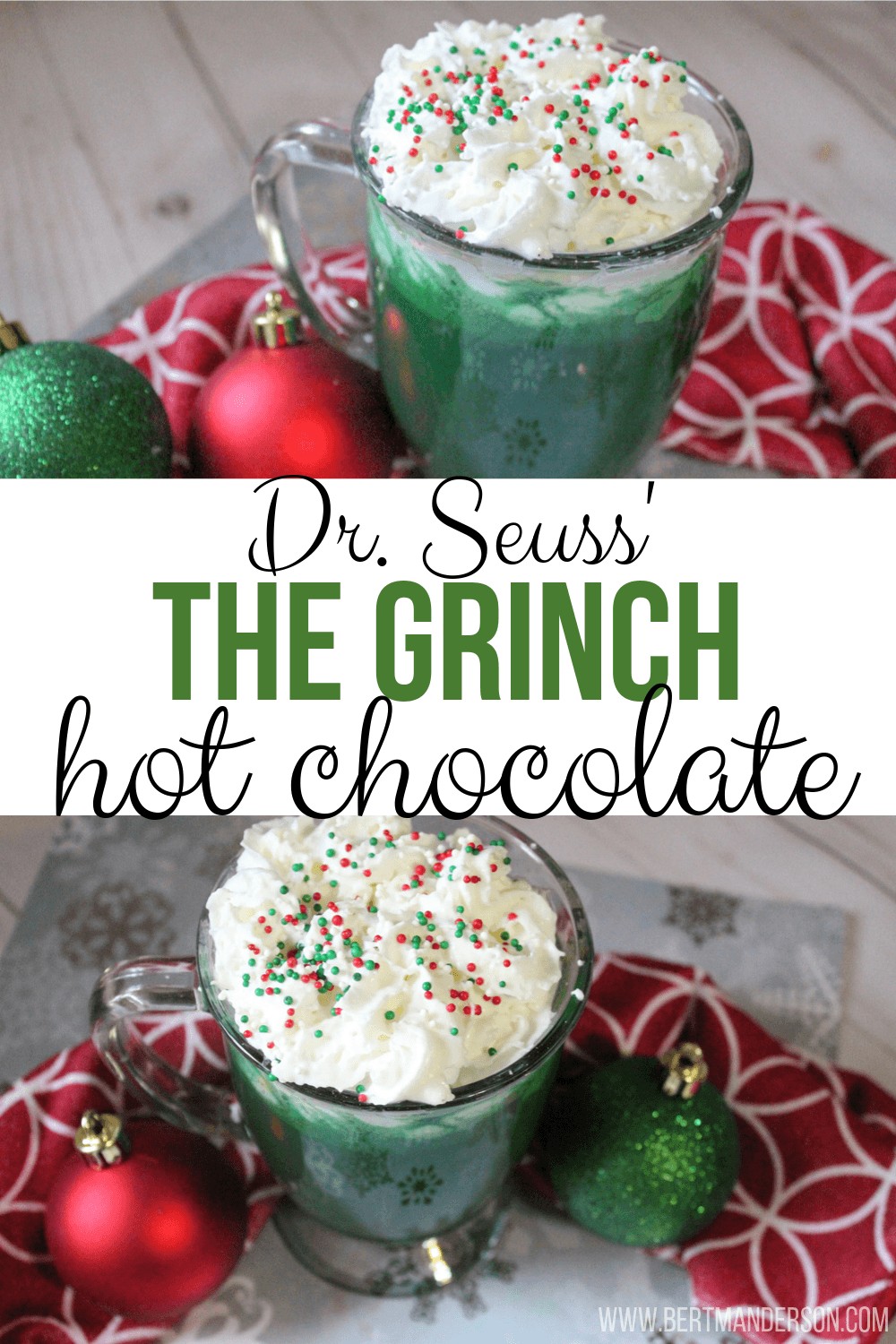 Dr. Seuss' The Grinch Hot Chocolate - so easy to make and perfect to get you in the holiday spirit! #hotchocolate #holidays #drinks #entertaining