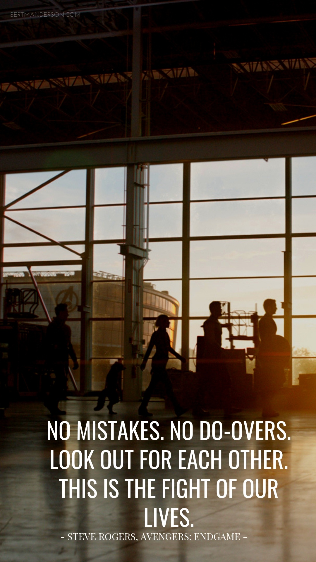 "No mistakes. No do-overs. Look out for each other. This is the fight of our lives." Steve Rogers, AGVENGERS: ENDGAME. Best inspirational Marvel quotes ever. #Marvel #MarvelQuotes #quotes #inspirational