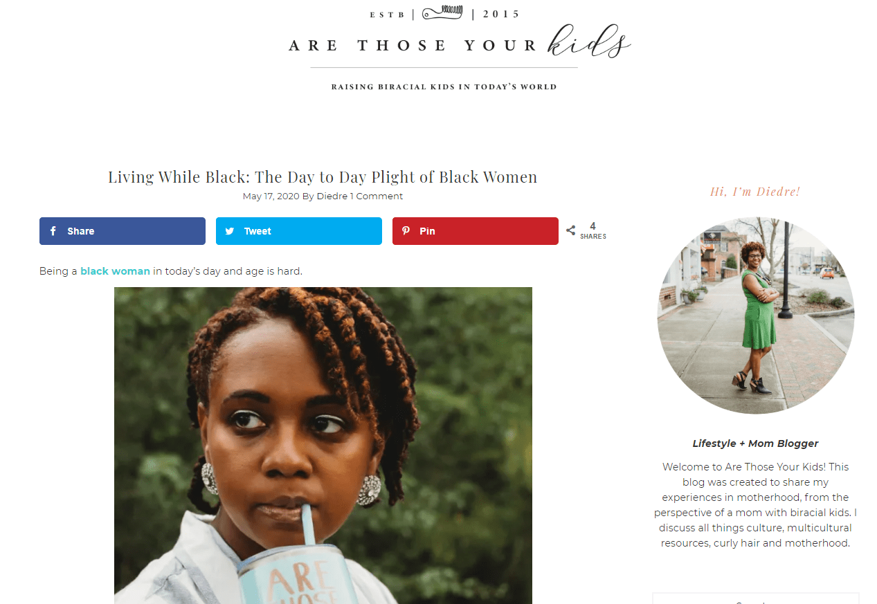Picture of Are those your kids? blog home page. Black influencers to follow.