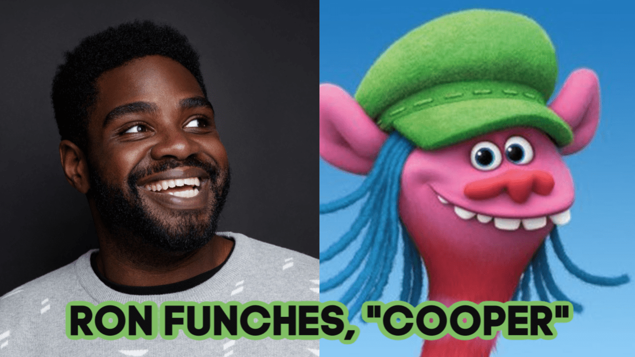 Ron Funches as the voice of Cooper, side by side photo, TROLLS WORLD TOUR
